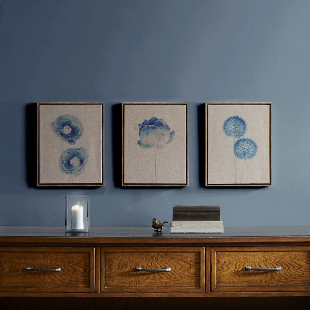 Blue Print Botanicals Framed 3 Piece Printed Canvas On Linen