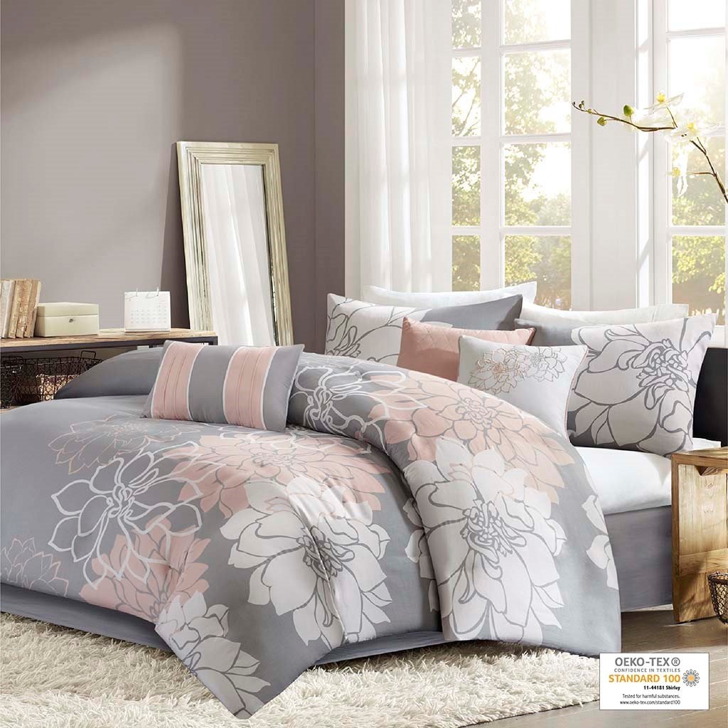 Lola Grey/Blush 7-Piece Comforter Set Comforter Sets By Olliix/JLA HOME (E & E Co., Ltd)