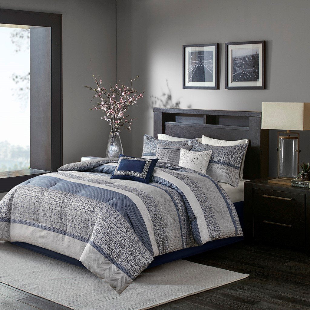 Rhapsody Navy 7-Piece Comforter Set Comforter Sets By Olliix/JLA HOME (E & E Co., Ltd)