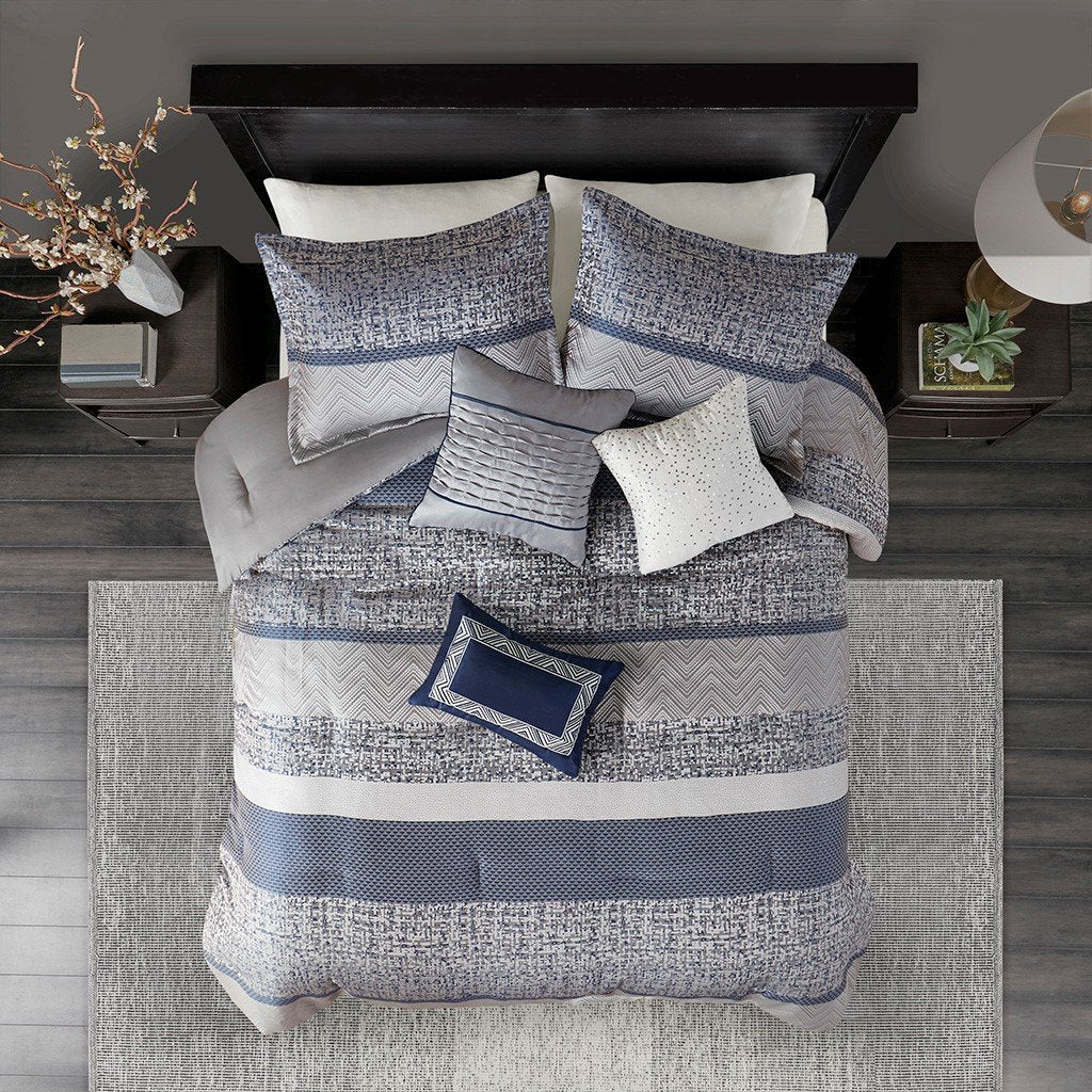 Rhapsody Navy 7-Piece Comforter Set Comforter Sets By Olliix/JLA HOME (E & E Co., Ltd)