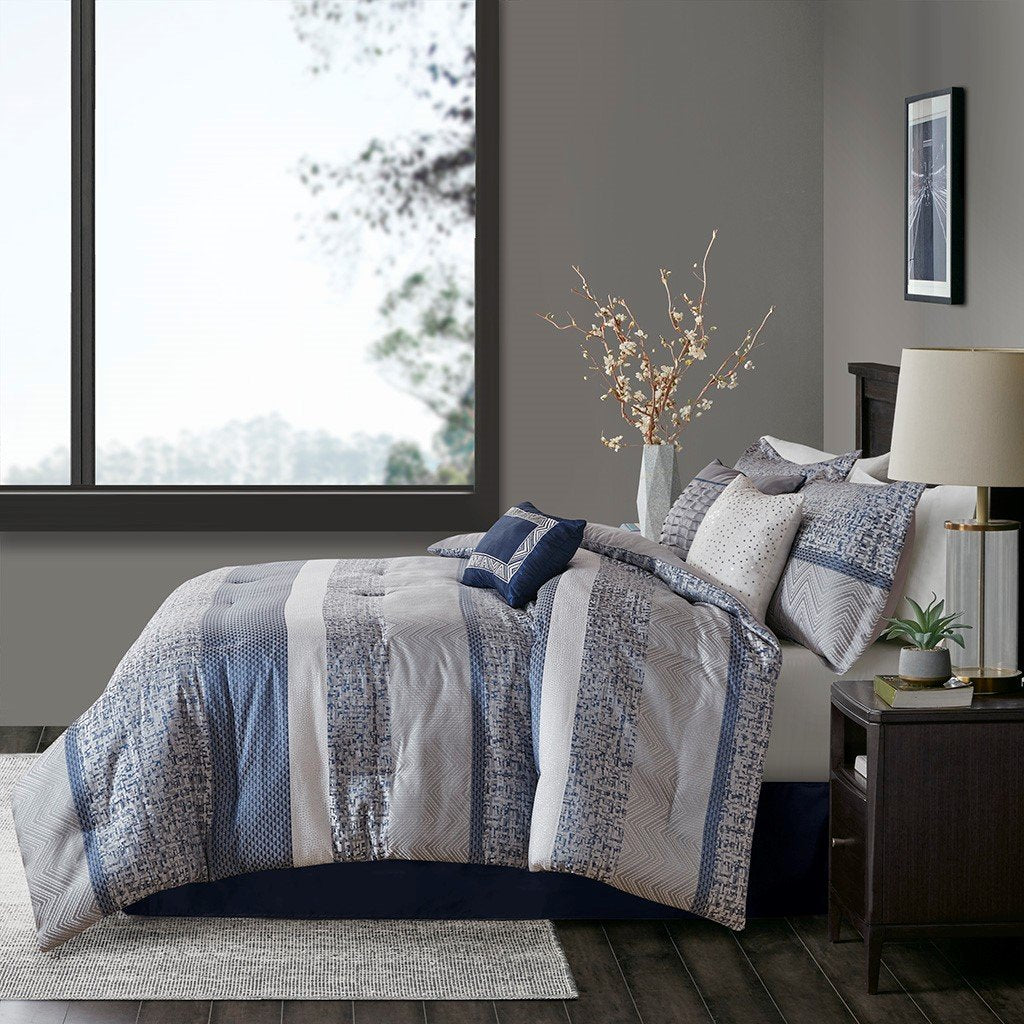 Rhapsody Navy 7-Piece Comforter Set Comforter Sets By Olliix/JLA HOME (E & E Co., Ltd)