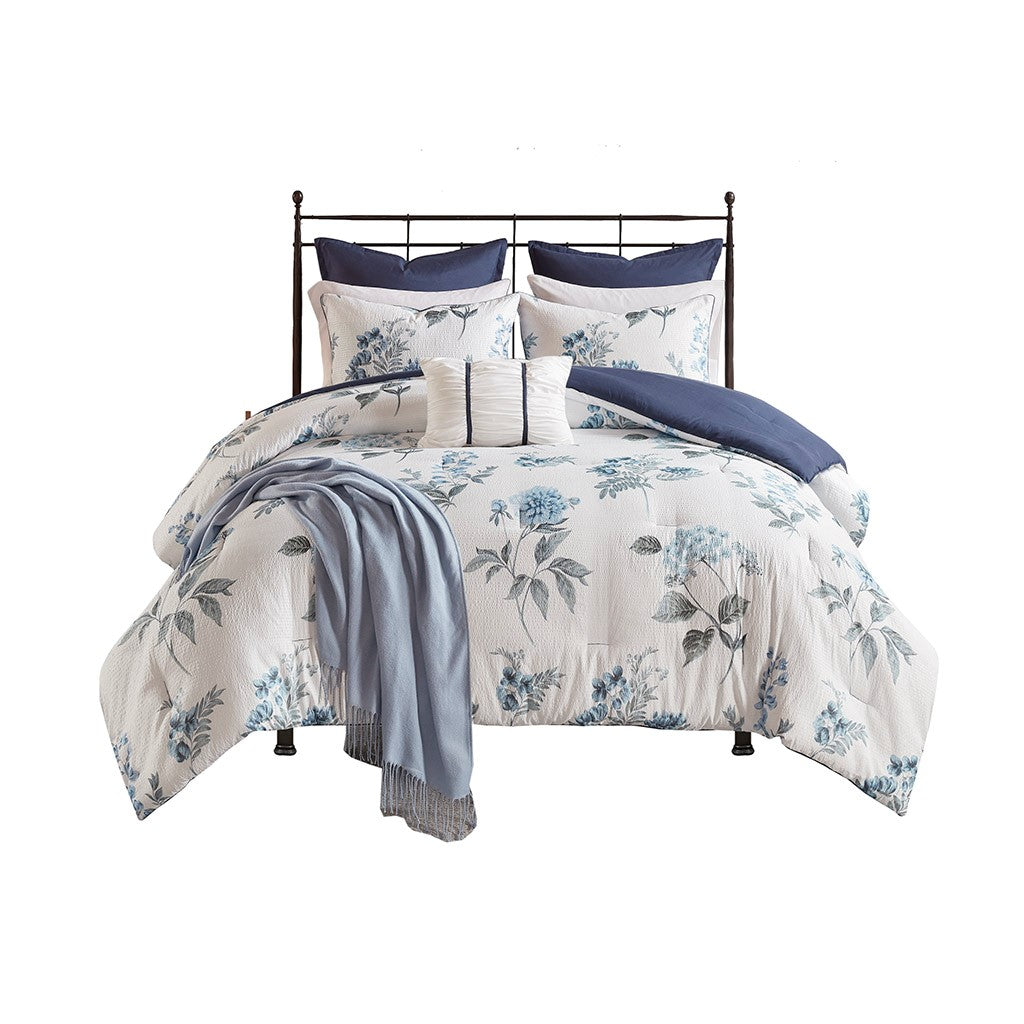 Zennia 7 PC Printed Seersucker Comforter Set with Throw Blanket