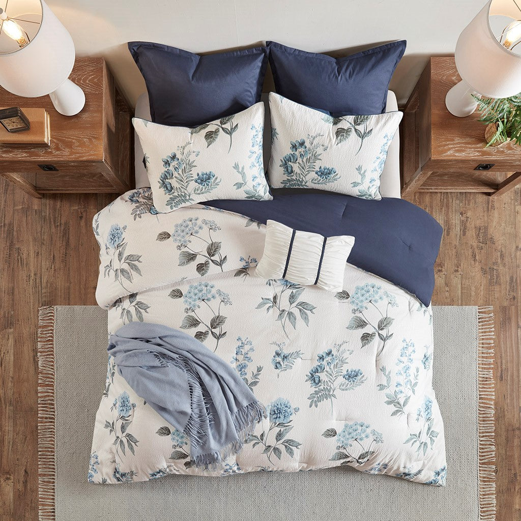 Zennia 7 PC Printed Seersucker Comforter Set with Throw Blanket