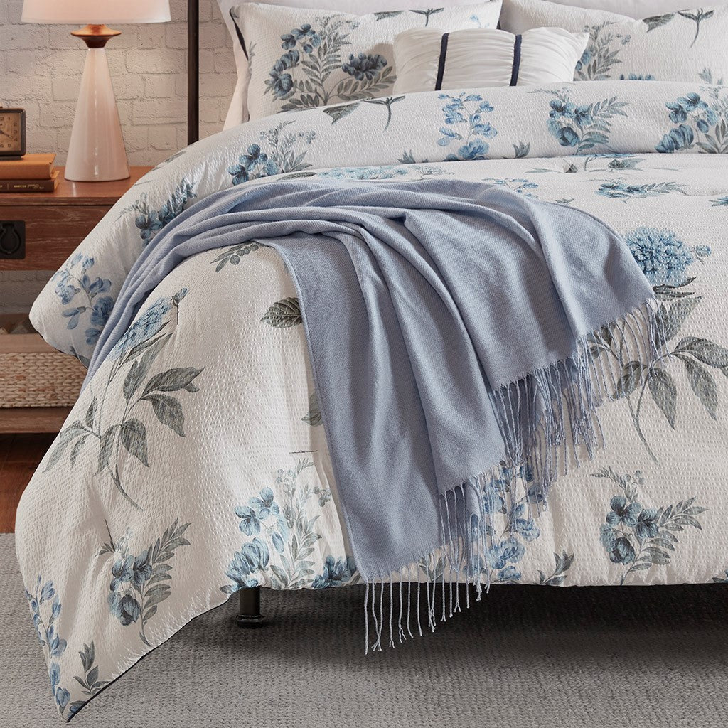 Zennia 7 PC Printed Seersucker Comforter Set with Throw Blanket