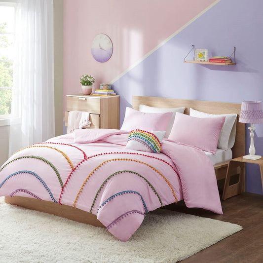 Juniper Rainbow Comforter Set With Pompom Trim